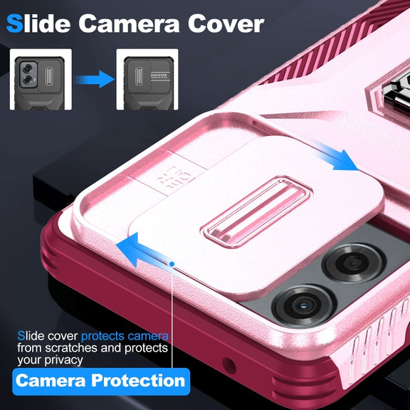 For Motorola Moto G Stylus 2024 Sliding Camshield Holder Phone Case(Pink + Rose Red)
