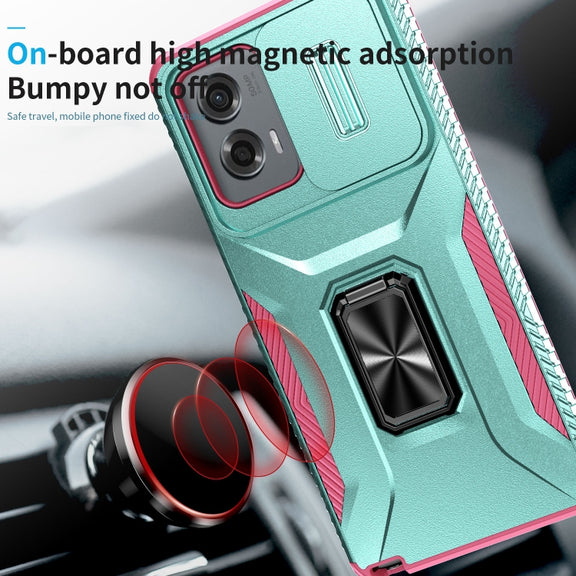 For Motorola Moto G Stylus 2024 Sliding Camshield Holder Phone Case(Grey Green + Pink)