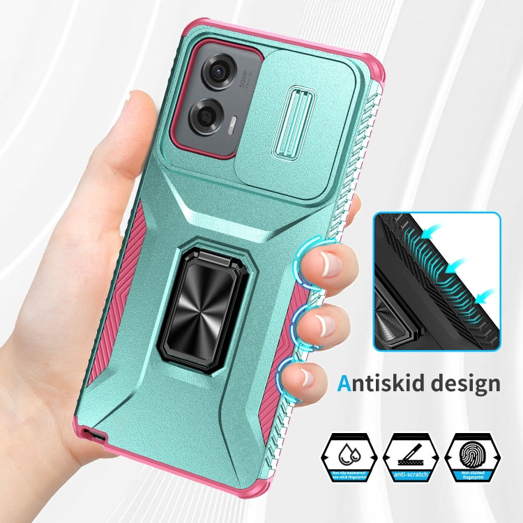 For Motorola Moto G Stylus 2024 Sliding Camshield Holder Phone Case(Grey Green + Pink)