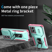 For Motorola Moto G Stylus 2024 Sliding Camshield Holder Phone Case(Grey Green + Pink)