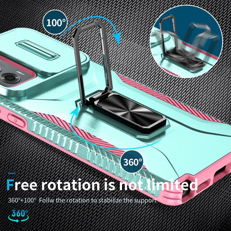 For Motorola Moto G Stylus 2024 Sliding Camshield Holder Phone Case(Grey Green + Pink)