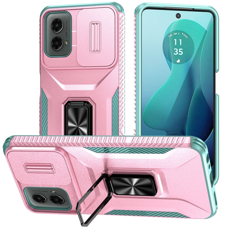 For Motorola Moto G 5G 2024 Sliding Camshield Holder Phone Case(Pink + Grey Green) - Motorola Cases by PMC Jewellery | Online Shopping South Africa | PMC Jewellery | Buy Now Pay Later Mobicred