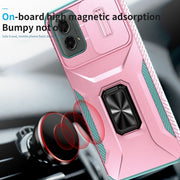 For Motorola Moto G 5G 2024 Sliding Camshield Holder Phone Case(Pink + Grey Green)