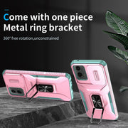 For Motorola Moto G 5G 2024 Sliding Camshield Holder Phone Case(Pink + Grey Green)