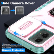 For Motorola Moto G 5G 2024 Sliding Camshield Holder Phone Case(Pink + Grey Green)