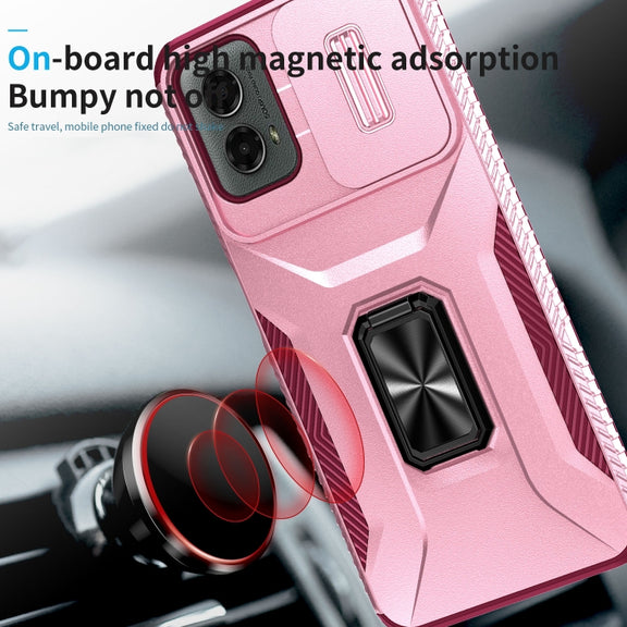 For Motorola Moto G 5G 2024 Sliding Camshield Holder Phone Case(Pink + Rose Red)