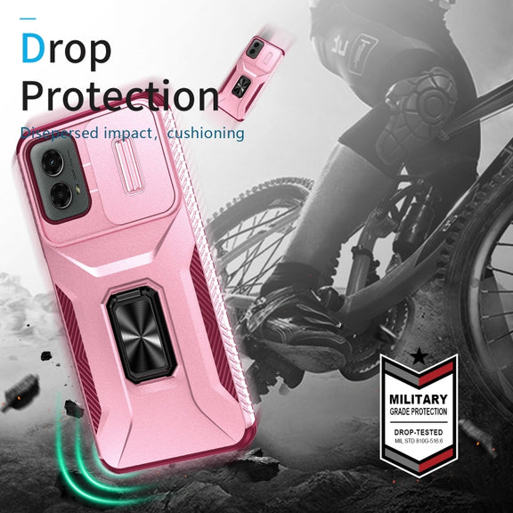 For Motorola Moto G 5G 2024 Sliding Camshield Holder Phone Case(Pink + Rose Red)