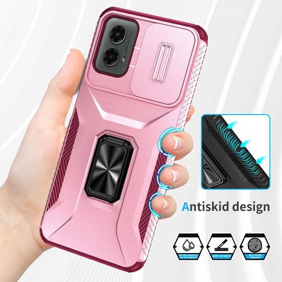 For Motorola Moto G 5G 2024 Sliding Camshield Holder Phone Case(Pink + Rose Red)