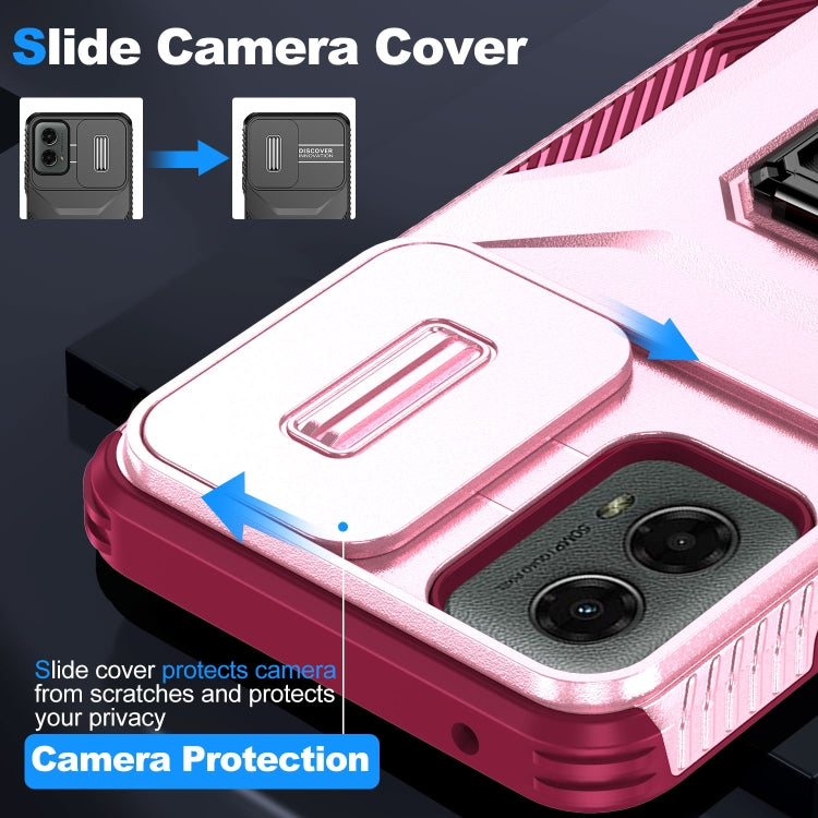 For Motorola Moto G 5G 2024 Sliding Camshield Holder Phone Case(Pink + Rose Red)