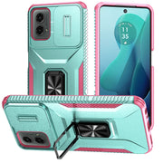 For Motorola Moto G 5G 2024 Sliding Camshield Holder Phone Case(Grey Green + Pink)