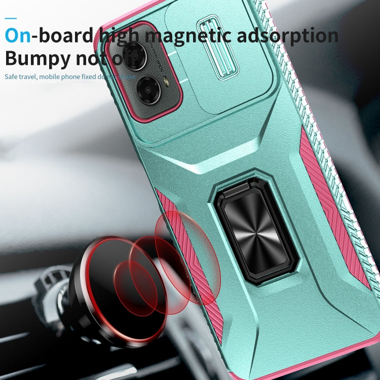 For Motorola Moto G 5G 2024 Sliding Camshield Holder Phone Case(Grey Green + Pink)