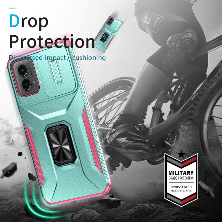 For Motorola Moto G 5G 2024 Sliding Camshield Holder Phone Case(Grey Green + Pink)