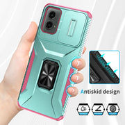 For Motorola Moto G 5G 2024 Sliding Camshield Holder Phone Case(Grey Green + Pink)