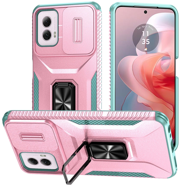 For Motorola Moto G Power 2024 Sliding Camshield Holder Phone Case(Pink + Grey Green) - Motorola Cases by PMC Jewellery | Online Shopping South Africa | PMC Jewellery | Buy Now Pay Later Mobicred
