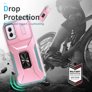 For Motorola Moto G Power 2024 Sliding Camshield Holder Phone Case(Pink + Grey Green)