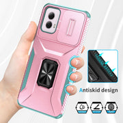 For Motorola Moto G Power 2024 Sliding Camshield Holder Phone Case(Pink + Grey Green)