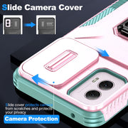 For Motorola Moto G Power 2024 Sliding Camshield Holder Phone Case(Pink + Grey Green)