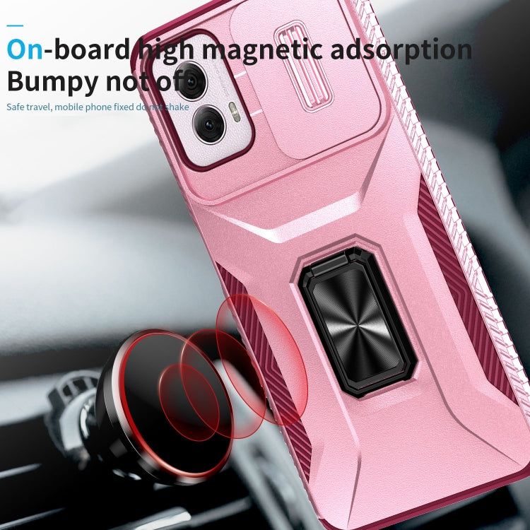 For Motorola Moto G Power 2024 Sliding Camshield Holder Phone Case(Pink + Rose Red)