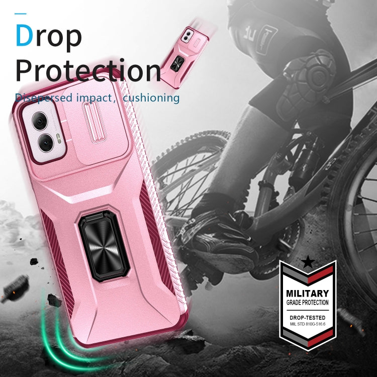 For Motorola Moto G Power 2024 Sliding Camshield Holder Phone Case(Pink + Rose Red)