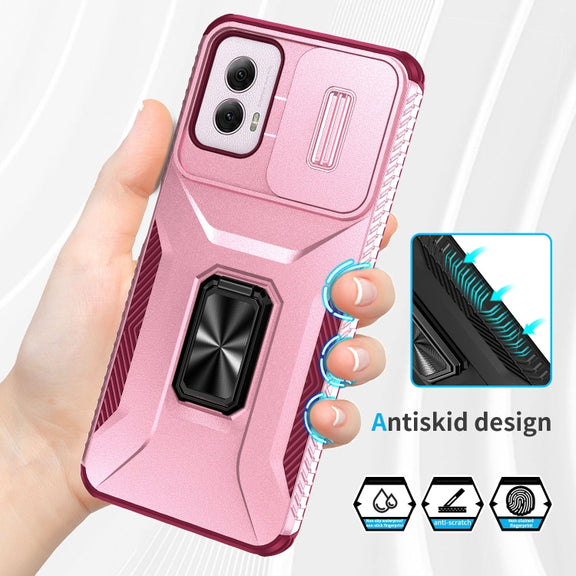 For Motorola Moto G Power 2024 Sliding Camshield Holder Phone Case(Pink + Rose Red)
