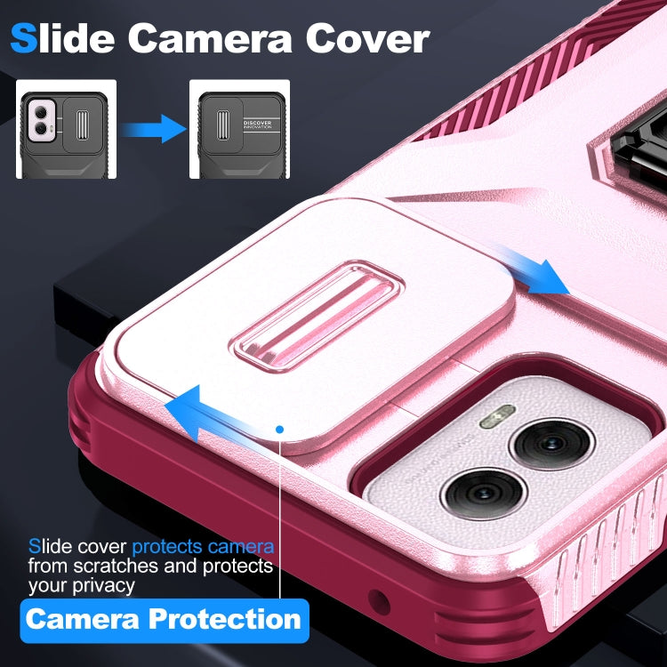 For Motorola Moto G Power 2024 Sliding Camshield Holder Phone Case(Pink + Rose Red)