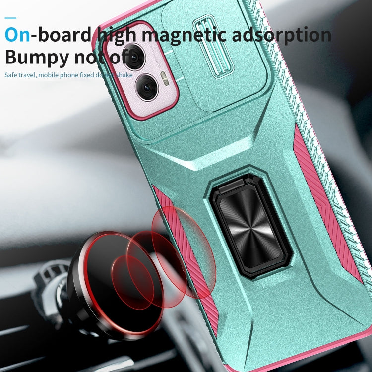 For Motorola Moto G Power 2024 Sliding Camshield Holder Phone Case(Grey Green + Pink)