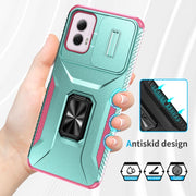 For Motorola Moto G Power 2024 Sliding Camshield Holder Phone Case(Grey Green + Pink)