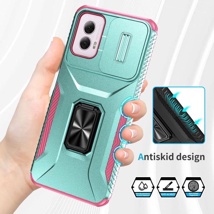 For Motorola Moto G Power 2024 Sliding Camshield Holder Phone Case(Grey Green + Pink)