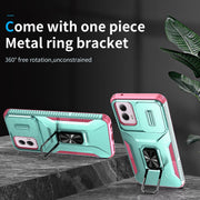For Motorola Moto G Power 2024 Sliding Camshield Holder Phone Case(Grey Green + Pink)