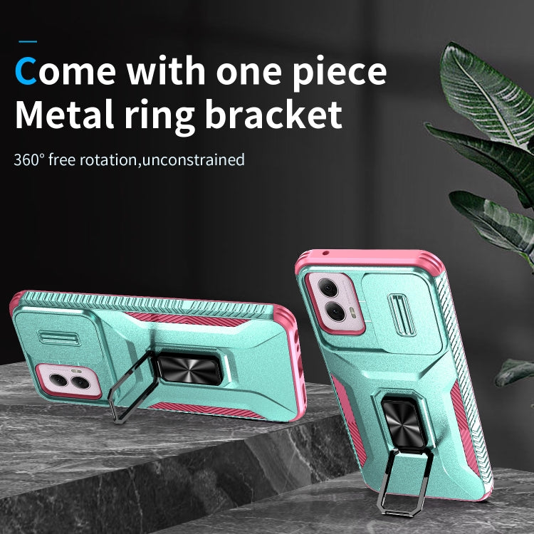 For Motorola Moto G Power 2024 Sliding Camshield Holder Phone Case(Grey Green + Pink)