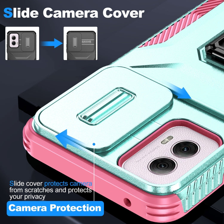 For Motorola Moto G Power 2024 Sliding Camshield Holder Phone Case(Grey Green + Pink)