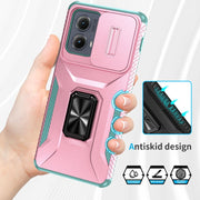 For Motorola Edge 5G 2024 Sliding Camshield Holder Phone Case(Pink + Grey Green)