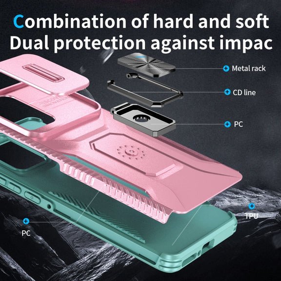 For Motorola Edge 5G 2024 Sliding Camshield Holder Phone Case(Pink + Grey Green)