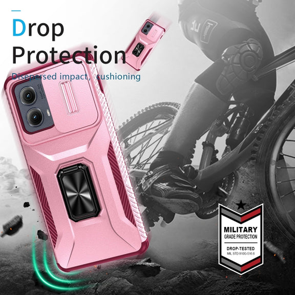 For Motorola Edge 5G 2024 Sliding Camshield Holder Phone Case(Pink + Rose Red)