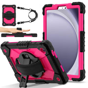 For Samsung Galaxy Tab A9 X115 Contrast Color Robot C2 Silicone Hybrid PC Tablet Case(Black Rose Red)