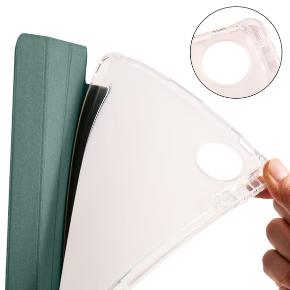 For Huawei MatePad Pro 11 2024 3-fold Clear TPU Leather Tablet Case with Pen Slot(Green)