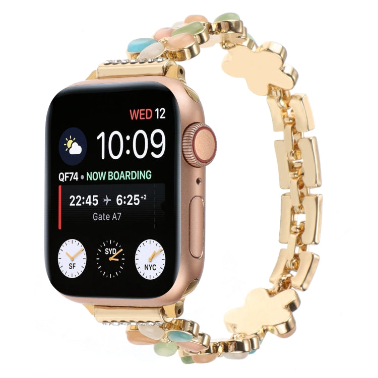 For Apple Watch SE 2023 40mm 5-petaled Flower Zinc Alloy Chain Watch Band(Gold Colorful) - free shipping - PMC TechLife - Order now!