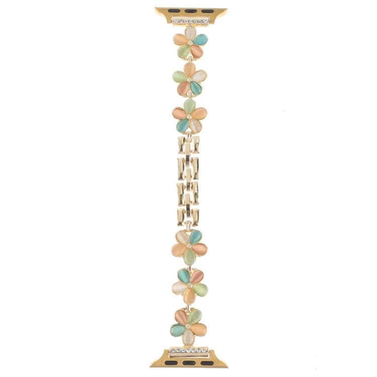 For Apple Watch SE 2023 40mm 5-petaled Flower Zinc Alloy Chain Watch Band(Gold Colorful) - free shipping - PMC TechLife - Order now!