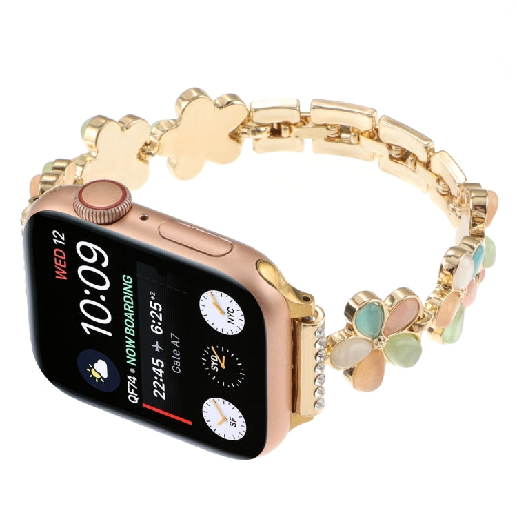 For Apple Watch SE 2023 40mm 5-petaled Flower Zinc Alloy Chain Watch Band(Gold Colorful) - free shipping - PMC TechLife - Order now!