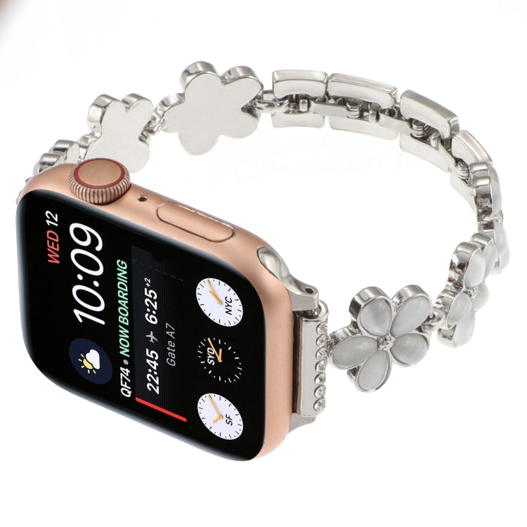 For Apple Watch SE 2023 40mm 5-petaled Flower Zinc Alloy Chain Watch Band(Silver) - Watch Bands by PMC TechLife | Online Shopping South Africa | PMC TechLife