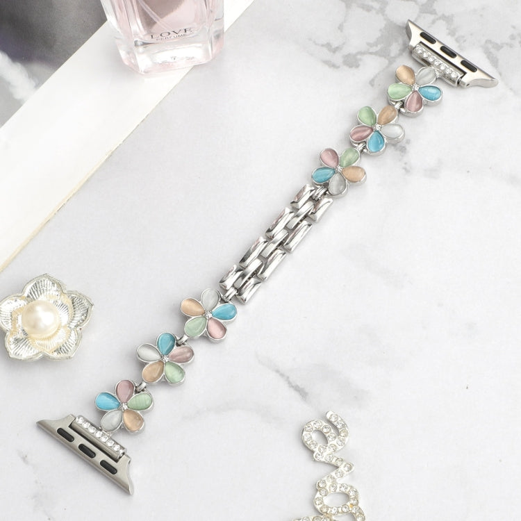 For Apple Watch SE 2023 40mm 5-petaled Flower Zinc Alloy Chain Watch Band(Silver Colorful) - Watch Bands by PMC TechLife | Online Shopping South Africa | PMC TechLife