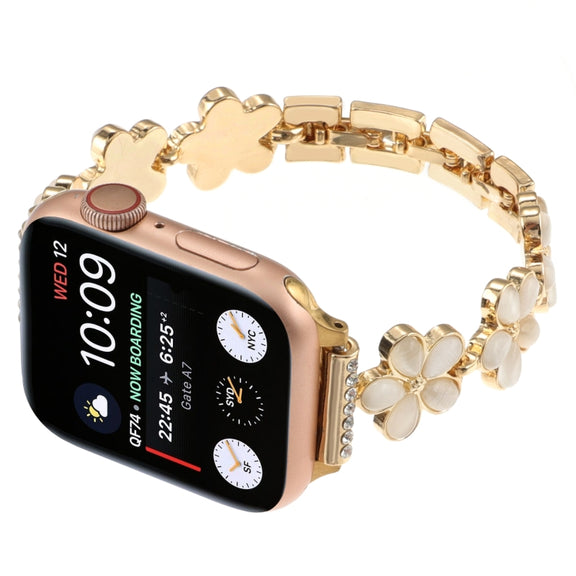 For Apple Watch Ultra 2 49mm 5-petaled Flower Zinc Alloy Chain Watch Band(Gold)
