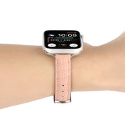 For Apple Watch Ultra 2 49mm Slim Crocodile Leather Watch Band(Pink)
