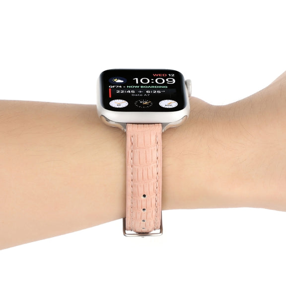 For Apple Watch Ultra 2 49mm Slim Crocodile Leather Watch Band(Pink)
