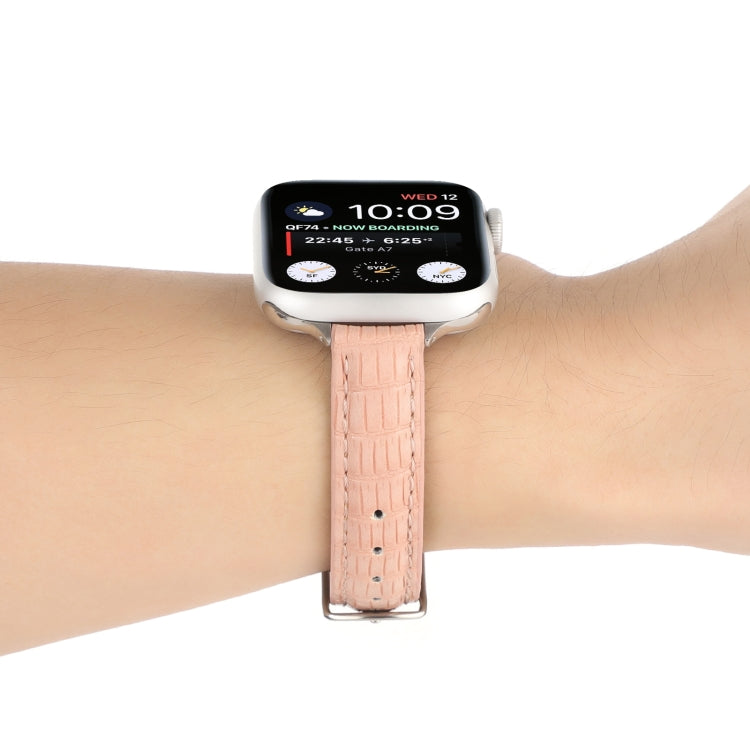 For Apple Watch Ultra 2 49mm Slim Crocodile Leather Watch Band(Pink)
