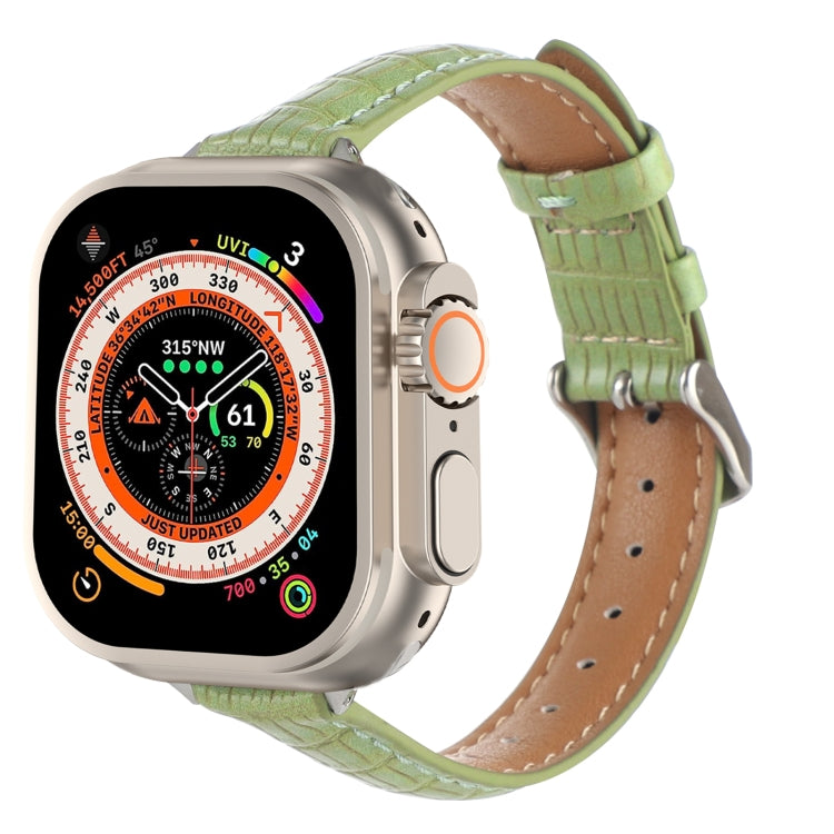 For Apple Watch Ultra 2 49mm Slim Crocodile Leather Watch Band(Light Green) - Watch Bands by PMC TechLife | Online Shopping South Africa | PMC TechLife