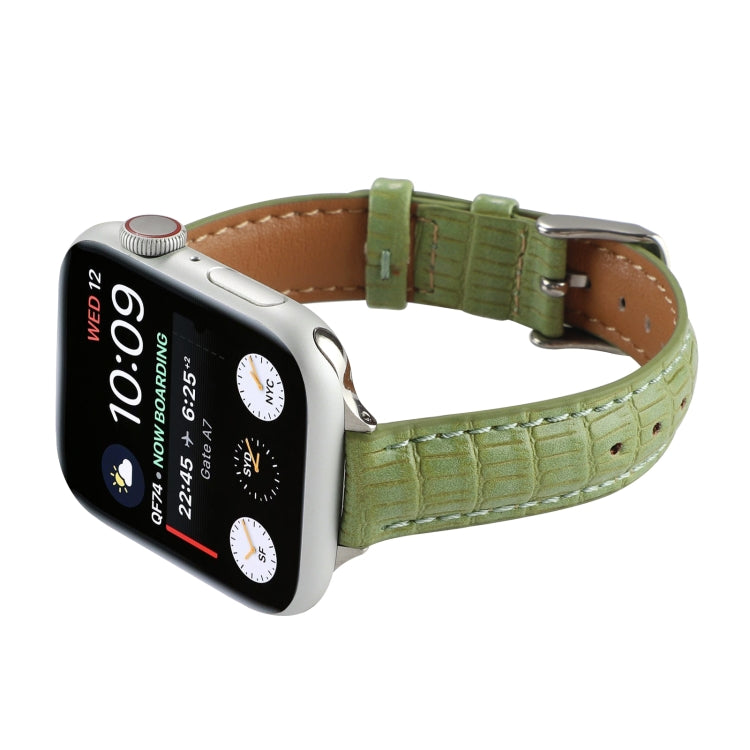For Apple Watch Ultra 2 49mm Slim Crocodile Leather Watch Band(Light Green)
