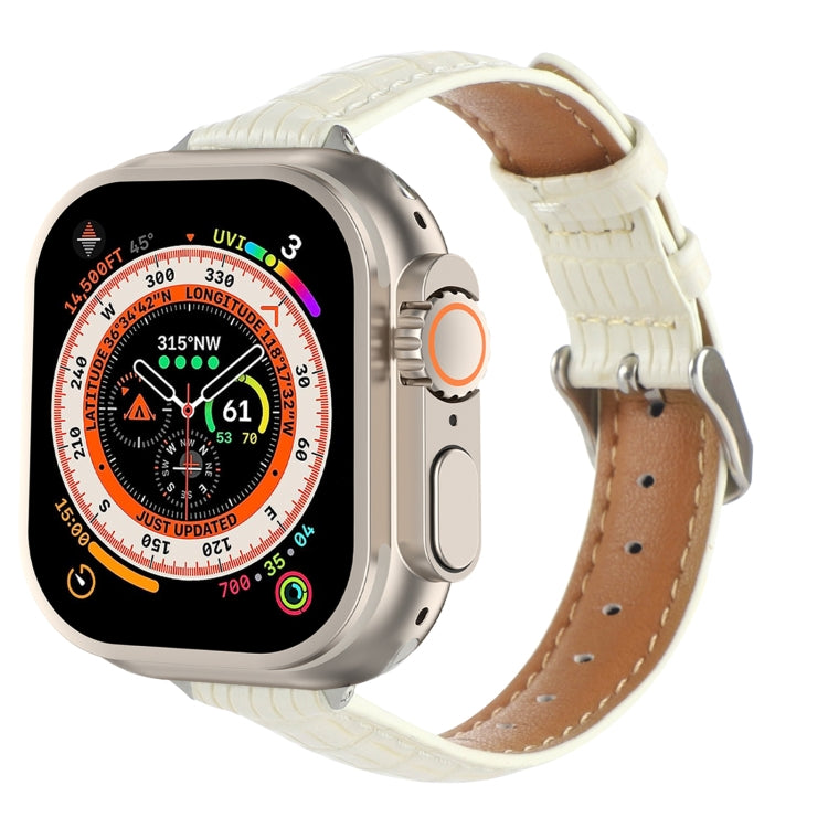 For Apple Watch Ultra 2 49mm Slim Crocodile Leather Watch Band(Beige) - Watch Bands by PMC TechLife | Online Shopping South Africa | PMC TechLife