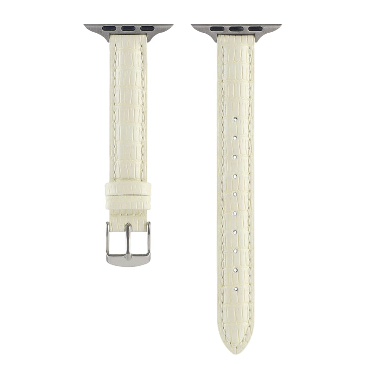 For Apple Watch Ultra 2 49mm Slim Crocodile Leather Watch Band(Beige) - Watch Bands by PMC TechLife | Online Shopping South Africa | PMC TechLife