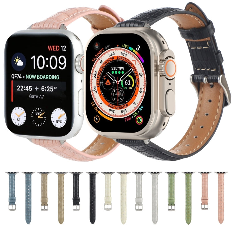 For Apple Watch Ultra 2 49mm Slim Crocodile Leather Watch Band(Pink)
